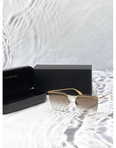 (LIKE NEW) ALEXANDER MCQUEEN SUNGLASSES IN BROWN AND GOLD -FULL SET-