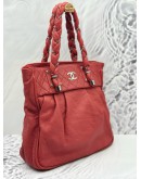 CHANEL LADY BRAID TOTE BAG IN CORAL RED AGED CALFSKIN LEATHER