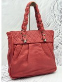 CHANEL LADY BRAID TOTE BAG IN CORAL RED AGED CALFSKIN LEATHER