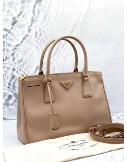 PRADA PINK GALLERIA SAFFIANO LUX LEATHER MEDIUM HANDLE BAG WITH ADJUSTABLE STTRAP 