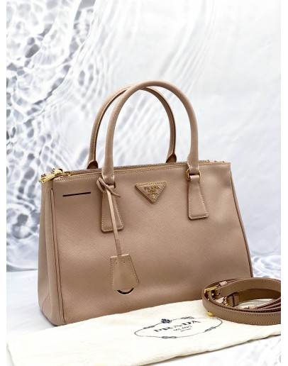PRADA PINK GALLERIA SAFFIANO LUX LEATHER MEDIUM HANDLE BAG WITH ADJUSTABLE STTRAP 