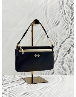 COACH POP POUCH AND SHOULDER BAG IN DARK BLUE AND WHITE GRAINED CALFSKIN LEATHER