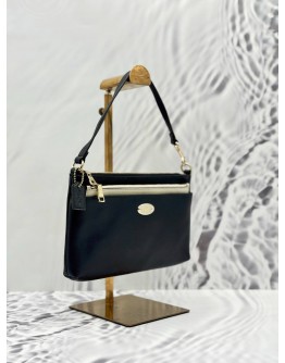 COACH POP POUCH AND SHOULDER BAG IN DARK BLUE AND WHITE GRAINED CALFSKIN LEATHER