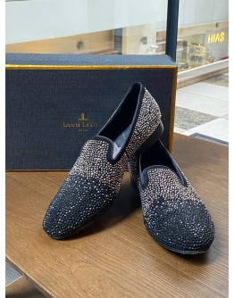 (LIKE NEW) LOUIS LEEMAN LOAFERS SIZE 43 IN BLACK CRYSTAL AND SUEDE LEATHER