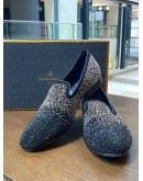 (LIKE NEW) LOUIS LEEMAN LOAFERS SIZE 43 IN BLACK CRYSTAL AND SUEDE LEATHER