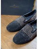 (LIKE NEW) LOUIS LEEMAN LOAFERS SIZE 43 IN BLACK CRYSTAL AND SUEDE LEATHER