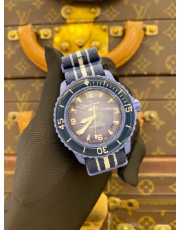 (BRAND NEW) 2024 SWATCH x BLANCPAIN SCUBA FIFTY FATHOMS ATLANTIC OCEAN REF SO35A100 PURPLE DIAL 42.3MM AUTOMATIC WATCH -FULL SET-