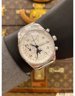 (UNUSED) 2024 LONGINES MASTER COLLECTION MOONPHASE CHRONOGRAPH REF L2.773.4.78.6 WHITE DIAL 42MM AUTOMATIC WATCH -FULL SET-
