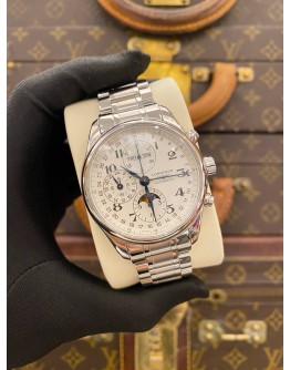 (UNUSED) 2024 LONGINES MASTER COLLECTION MOONPHASE CHRONOGRAPH REF L2.773.4.78.6 WHITE DIAL 42MM AUTOMATIC WATCH -FULL SET-