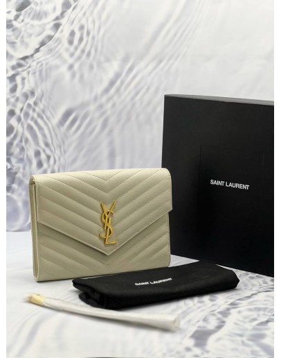 (BRAND NEW) YSL SAINT LAURENT GRAIN DE POUDRE MATELASSE CHEVRON ENVELOPE WRISTLET POUCH -FULL SET-