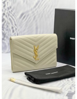 (BRAND NEW) YSL SAINT LAURENT GRAIN DE POUDRE MATELASSE CHEVRON ENVELOPE WRISTLET POUCH -FULL SET-