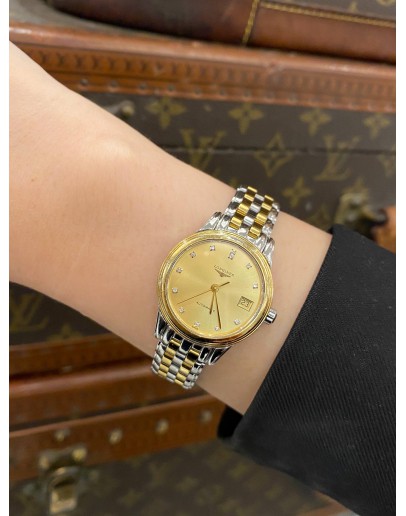 (LIKE NEW) 2024 LONGINES FLAGSHIP HALF 18K 750 YELLOW GOLD REF L4.274.3.37.7 GOLD DIAMOND DIAL 26MM AUTOMATIC WATCH -FULL SET-