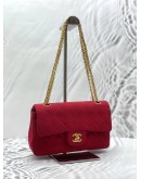 CHANEL SMALL CLASSIC DOUBLE FLAP SHOULDER BAG IN RED JERSEY