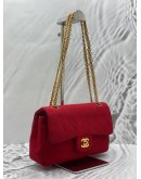 CHANEL SMALL CLASSIC DOUBLE FLAP SHOULDER BAG IN RED JERSEY