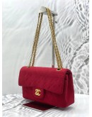 CHANEL SMALL CLASSIC DOUBLE FLAP SHOULDER BAG IN RED JERSEY