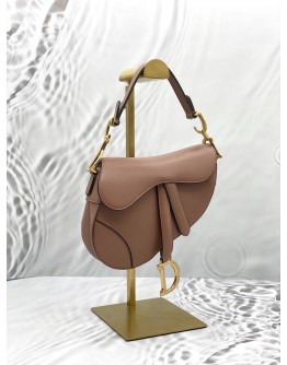 (LIKE NEW) CHRISTIAN DIOR MINI SADDLE IN TAUPE CALFSKIN LEATHER -FULL SET-