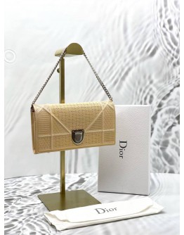 CHRISTIAN DIOR DIORAMA WALLET ON CHAIN IN BEIGE PATENT LEATHER -FULL SET-