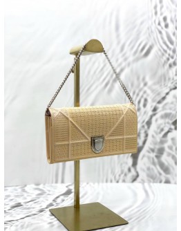 CHRISTIAN DIOR DIORAMA WALLET ON CHAIN IN BEIGE PATENT LEATHER -FULL SET-