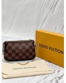 LOUIS VUITTON MINI POCHETTE ACCESSOIRES IN BROWN DAMIER EBENE CANVAS -FULL SET-