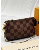 LOUIS VUITTON MINI POCHETTE ACCESSOIRES IN BROWN DAMIER EBENE CANVAS -FULL SET-