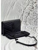 YSL SAINT LAURENT CASSANDRE CHAIN WALLET IN BLACK GRAIN DE POUDRE LEATHER