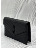 YSL SAINT LAURENT CASSANDRE CHAIN WALLET IN BLACK GRAIN DE POUDRE LEATHER