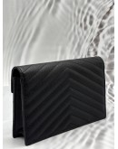 YSL SAINT LAURENT CASSANDRE CHAIN WALLET IN BLACK GRAIN DE POUDRE LEATHER