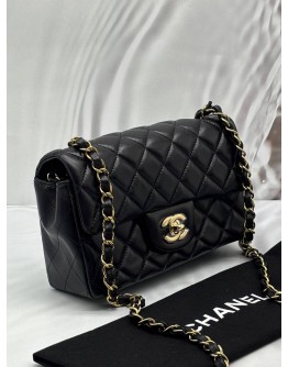CHANEL MINI CLASSIC FLAP BAG IN BLACK LAMBSKIN LEATHER