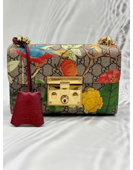 GUCCI TIAN PADLOCK SHOULDER BAG IN MULTICOLOR GG SUPREME CANVAS
