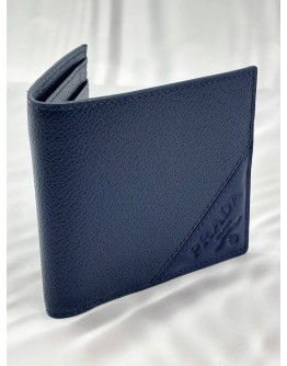 PRADA BIFOLD WALLET IN BLUE MICRO GRAIN LEATHER
