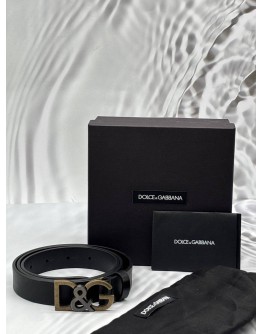 DOLCE & GABBANA BELT SIZE 100CM IN BLACK LEATHER -FULL SET-