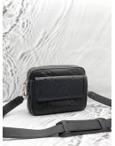 GUCCI MESSENGER BAG IN BLACK GG JUMBO EMBOSSED LEATHER