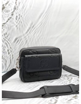 GUCCI MESSENGER BAG IN BLACK GG JUMBO EMBOSSED LEATHER