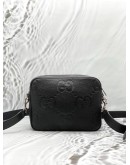 GUCCI MESSENGER BAG IN BLACK GG JUMBO EMBOSSED LEATHER