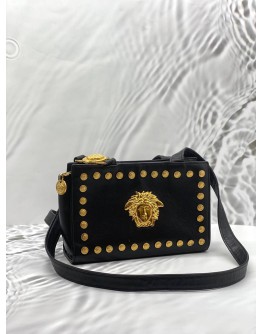 GIANNI VERSACE MEDUSA STUDDED SHOULDER BAG IN BLACK LEATHER