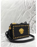 GIANNI VERSACE MEDUSA STUDDED SHOULDER BAG IN BLACK LEATHER