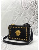 GIANNI VERSACE MEDUSA STUDDED SHOULDER BAG IN BLACK LEATHER