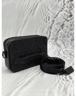 COACH CHARTER CROSSBODY BAG IN BLACK CC SIGNATURE EMBOSSED LEATHER