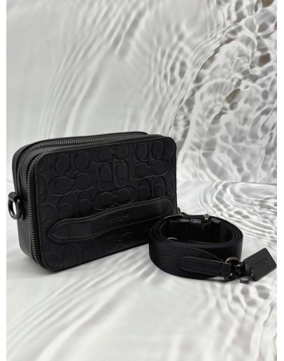COACH CHARTER CROSSBODY BAG IN BLACK CC SIGNATURE EMBOSSED LEATHER