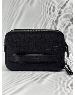 COACH CHARTER CROSSBODY BAG IN BLACK CC SIGNATURE EMBOSSED LEATHER