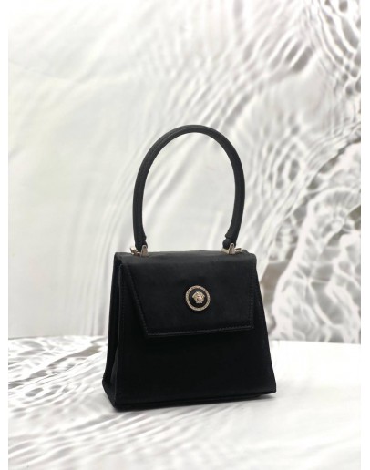 GIANNI VERSACE MEDUSA TOP HANDLE BAG IN BLACK SATIN