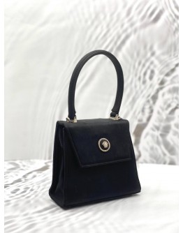 GIANNI VERSACE MEDUSA TOP HANDLE BAG IN BLACK SATIN