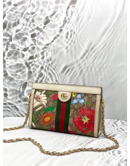 GUCCI OPHIDIA FLORA SMALL CHAIN BAG IN MULTICOLOR GG SUPREME CANVAS WITH LEATHER