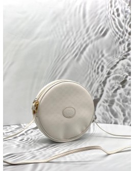 GUCCI ROUND CROSSBODY BAG IN WHITE MICRO GG CANTEEN LEATHER 