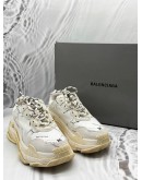 BALENCIAGA TRIPLE S ALL OVER LOGO SNEAKERS SIZE 36 IN WHITE WITH BLACK -FULL SET-