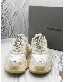 BALENCIAGA TRIPLE S ALL OVER LOGO SNEAKERS SIZE 36 IN WHITE WITH BLACK -FULL SET-