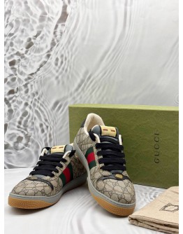 (LIKE NEW) GUCCI SCREENER LOW TOP SNEAKERS SIZE 9 IN BEIGE -FULL SET- 