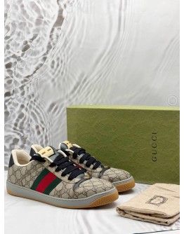 (LIKE NEW) GUCCI SCREENER LOW TOP SNEAKERS SIZE 9 IN BEIGE -FULL SET- 