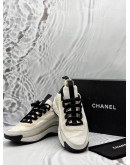 (LIKE NEW) CHANEL CC LOGO SNEAKERS SIZE 40.5 IN IVORY WITH BLACK -FULL SET- 