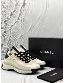 (LIKE NEW) CHANEL CC LOGO SNEAKERS SIZE 40.5 IN IVORY WITH BLACK -FULL SET- 